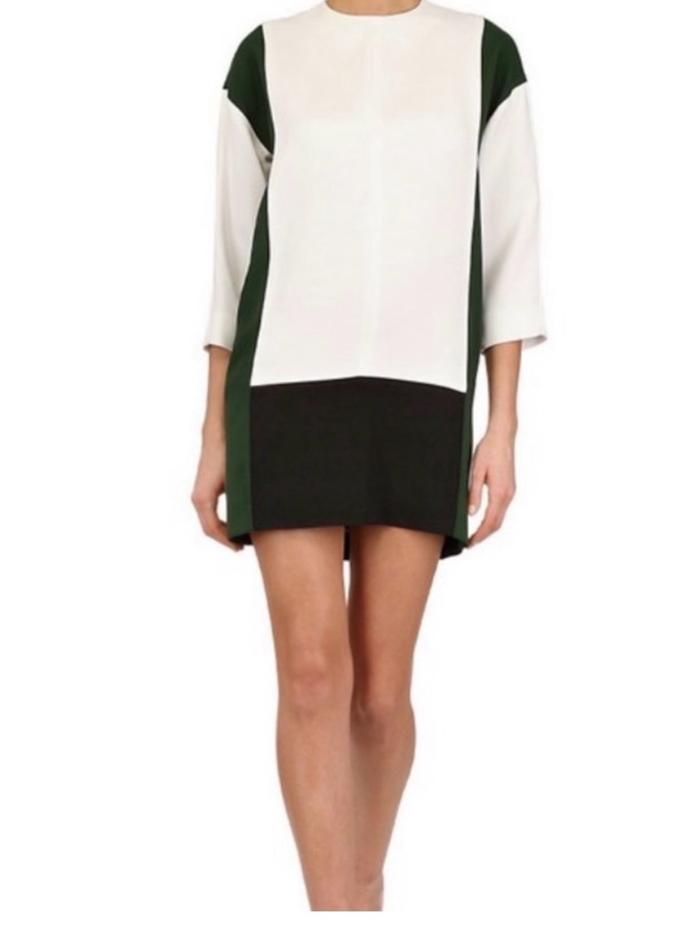 Celine Colorblock Mini Dress in White, Black & Dark Green